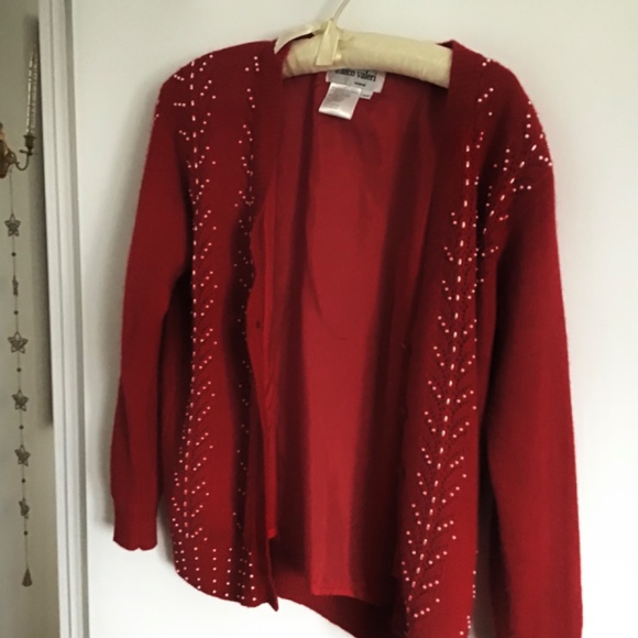 Vintage 1980s Franco Valeri Red Sweater with White Beads Size M - Picture 5 of 7